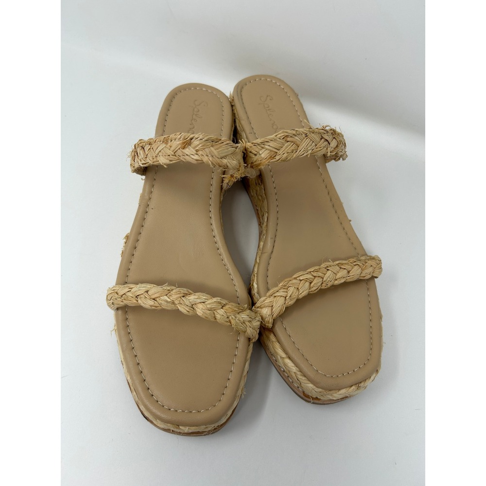 Splendid Diya Tan Braided Raffia Wedge Heel Espadrille Sandals Womens 11 Slip-on